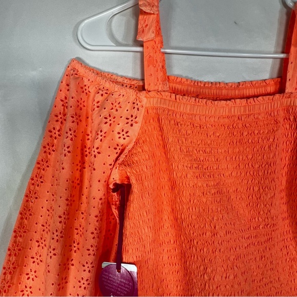 Justice Girl's Plus Smocked Long Sleeve Cold Shoulder Top - Picture 3 of 7